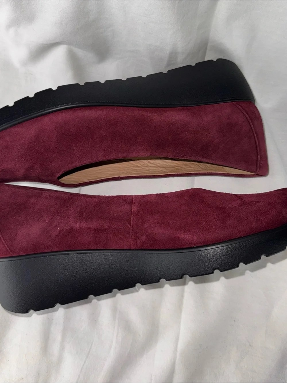 Brioso Women’s 8.5 M Burgundy Suede Leather Wedge Shoes Made Brazil NEW